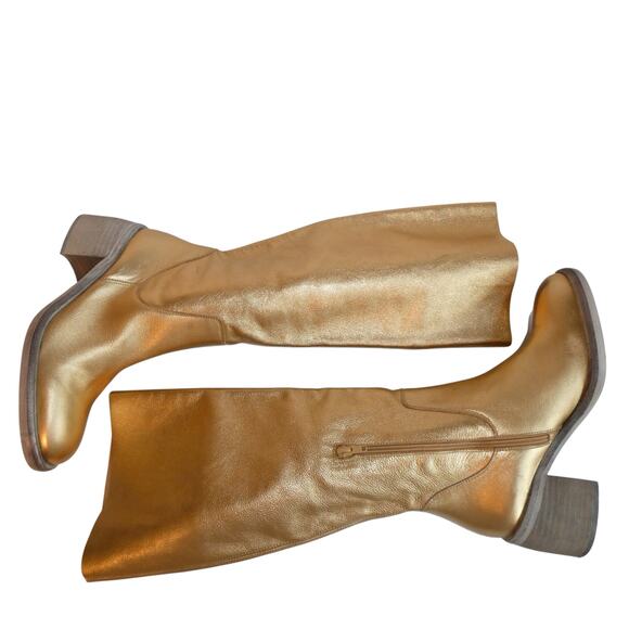 Free People Metallic Gold Essential Tall Slouch Leather Boot Spain Women 9 - Picture 5 of 14